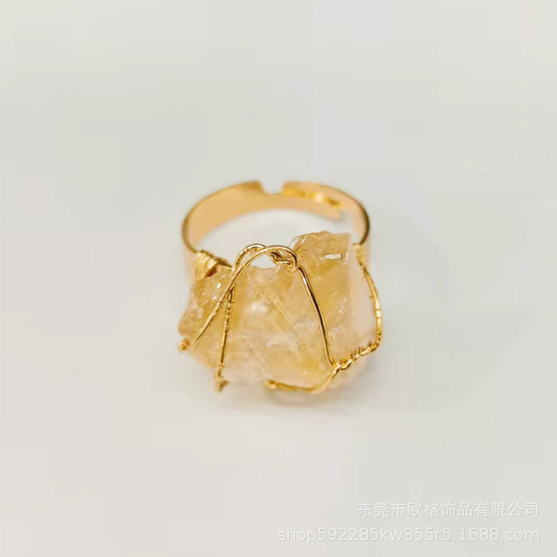 Anillo de herida de alambre hecho a mano de ágata natural irregular ajustable al por mayor